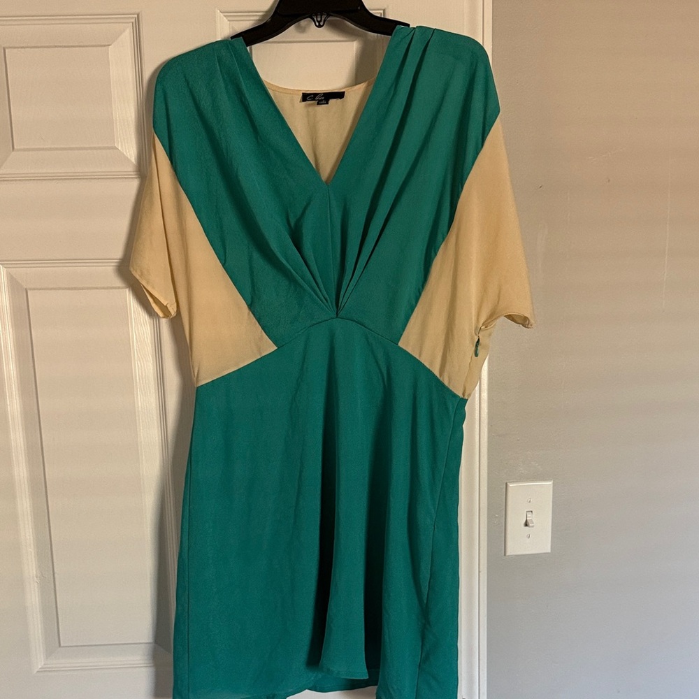 C. Luce Teal and Cream Midi Dress